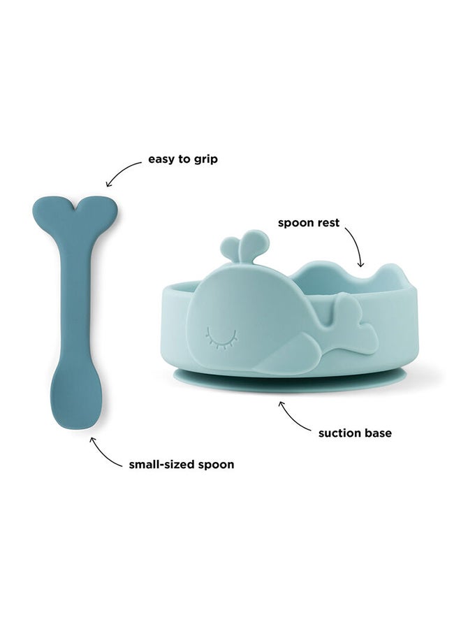 done by deer Silicone Stick And Stay Bowl  And  Baby Spoon Wally Blue | Non-Slip Baby Bowl  And  Spoon Set | Easy-Grip Spoon | Dishwasher Safe | Durable  And  Safe  - Image 3