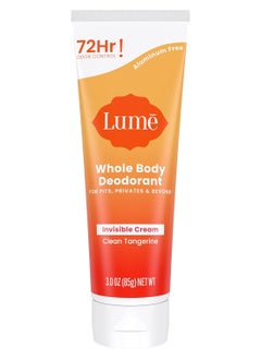Lume Whole Body Deodorant - Invisible Cream Tube - 72 Hour Odor Control - Aluminum Free, Baking Soda Free, Skin Safe - 3.0 ounce (Clean Tangerine)