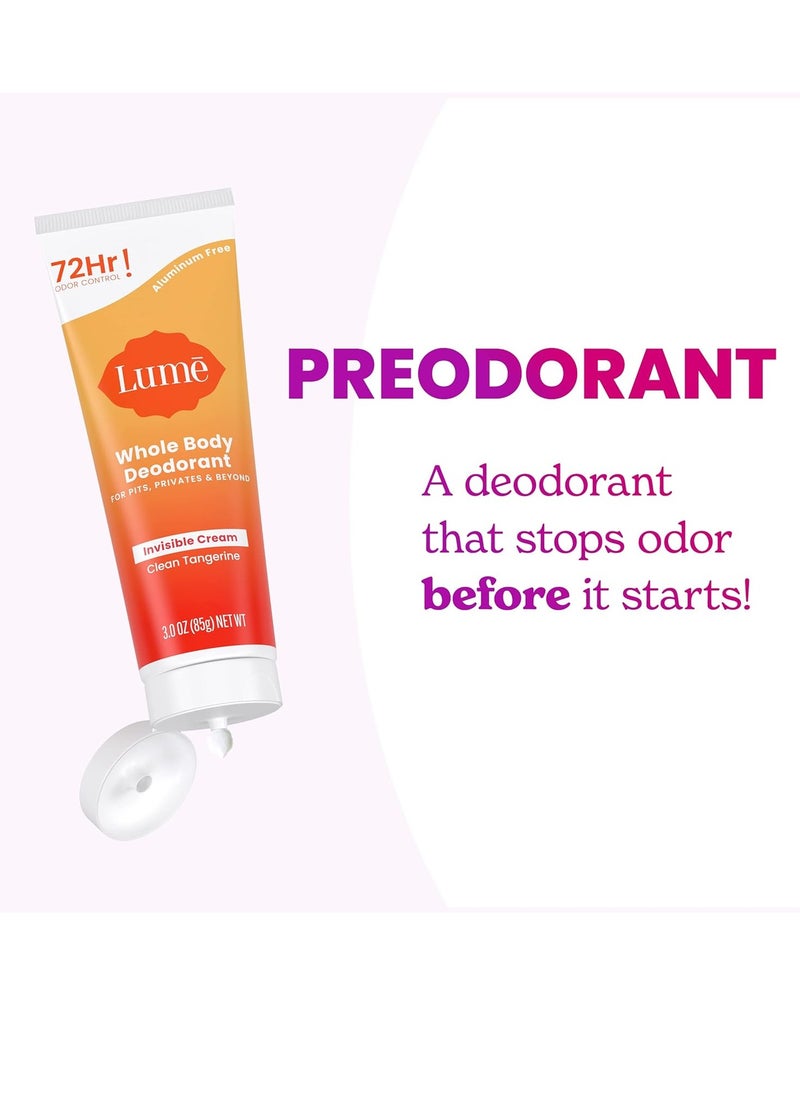 Lume - Lume Whole Body Deodorant - Invisible Cream Tube - 72 Hour Odor Control - Aluminum Free, Baking Soda Free, Skin Safe - 3.0 ounce (Clean Tangerine) - Image 1
