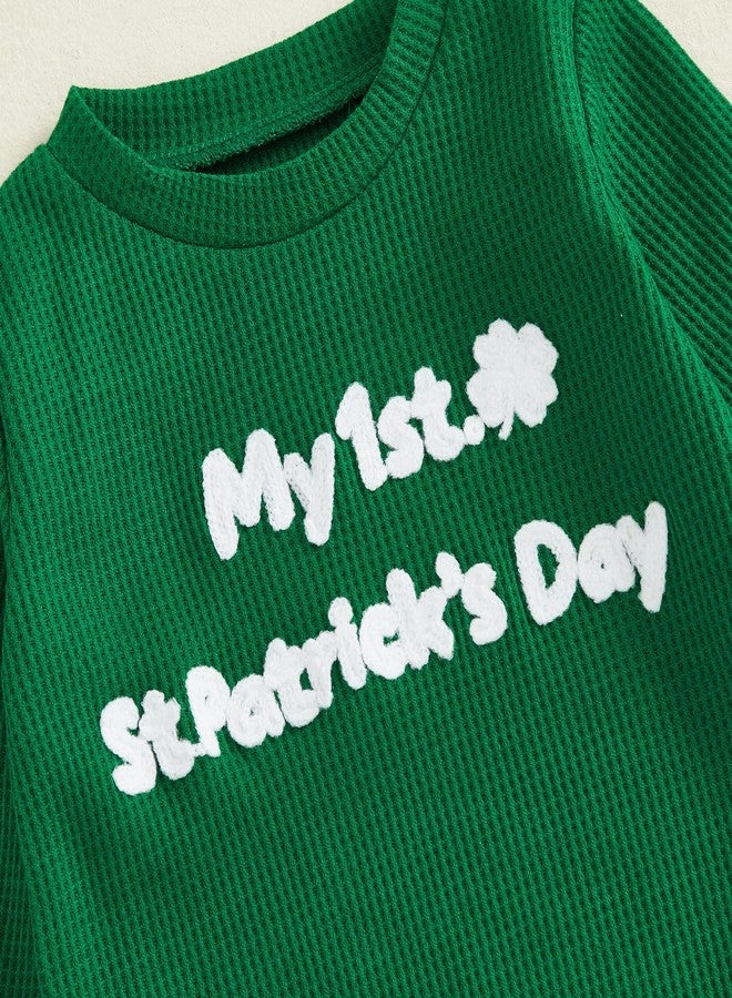 Douhoow Baby Boy St Patricks Day Outfit Infant Boy Girl My 1st St Patricks Embroidered Baby Sweatshirt Romper Pants Set (Green, 0-3 Months) - Image 4