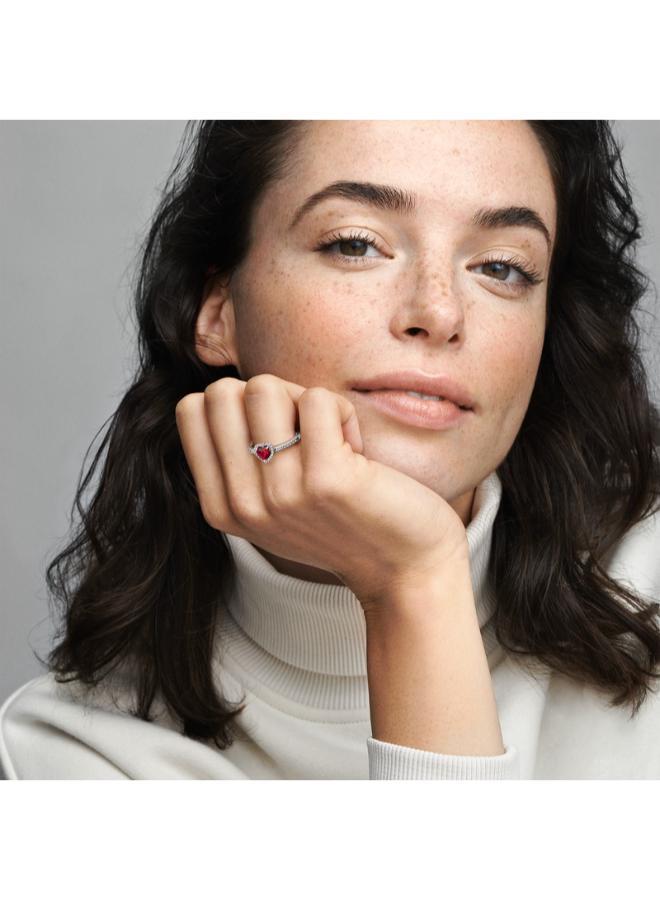 باندورا خاتم فضة استرليني على شكل قلب بكريستال كرزي أحمر وزركونيا مكعب شفاف - Image 3