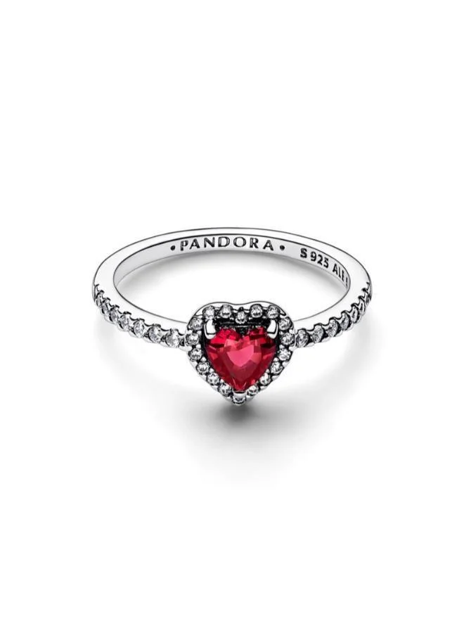 Heart sterling silver ring with cherries jubilee red crystal and clear cubic zirconia