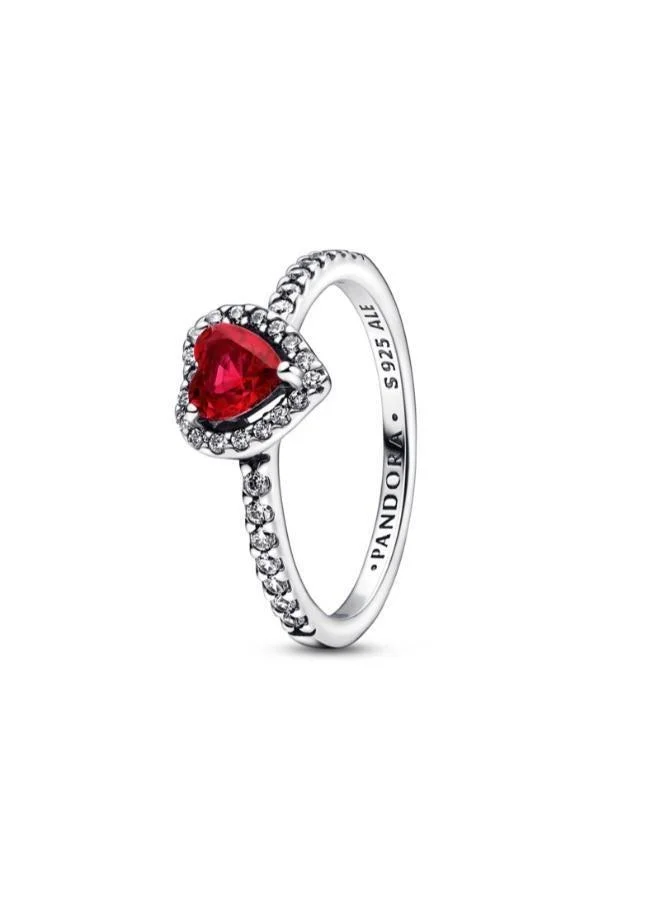 PANDORA Heart sterling silver ring with cherries jubilee red crystal and clear cubic zirconia