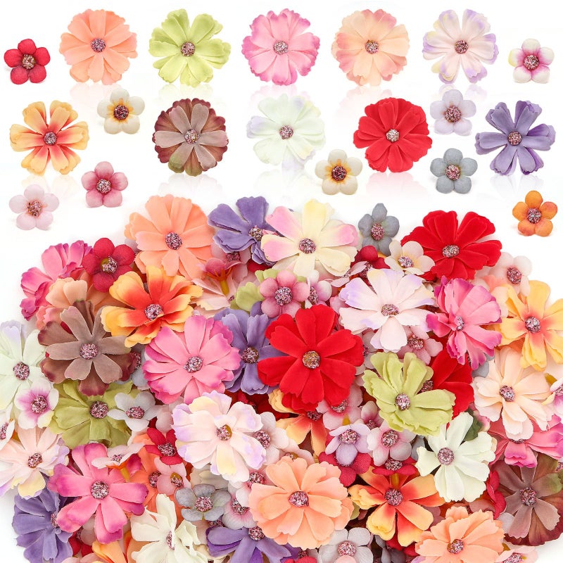 JOLYEAK 150pcs Faux Flower Heads,Mini Fake Heads Flowers,Small Silk Daisy Flowers Artificial for DIY Wedding Birthday Party Wreath Decoration - Image 1