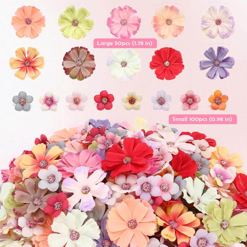 JOLYEAK 150pcs Faux Flower Heads,Mini Fake Heads Flowers,Small Silk Daisy Flowers Artificial for DIY Wedding Birthday Party Wreath Decoration - Image 2