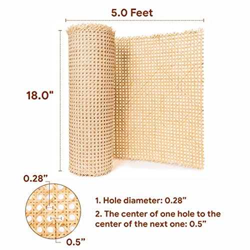 CELEZAR 18" Width Rattan Cane Webbing Roll 18 Inch x 5 Feet Hexagon Weave 1/2 Inch Pre-Woven Cane Mesh Net Open Weave Wicker Cane Webbing Rattan Sheets Natural Material for Cabinet Chair (5 Feet) - Image 3
