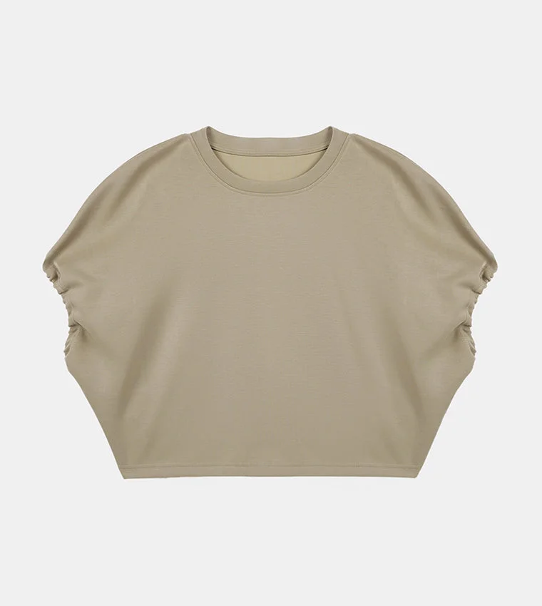 إف5 بلوزة قصيرة نسائية بقصة مريحة - بني