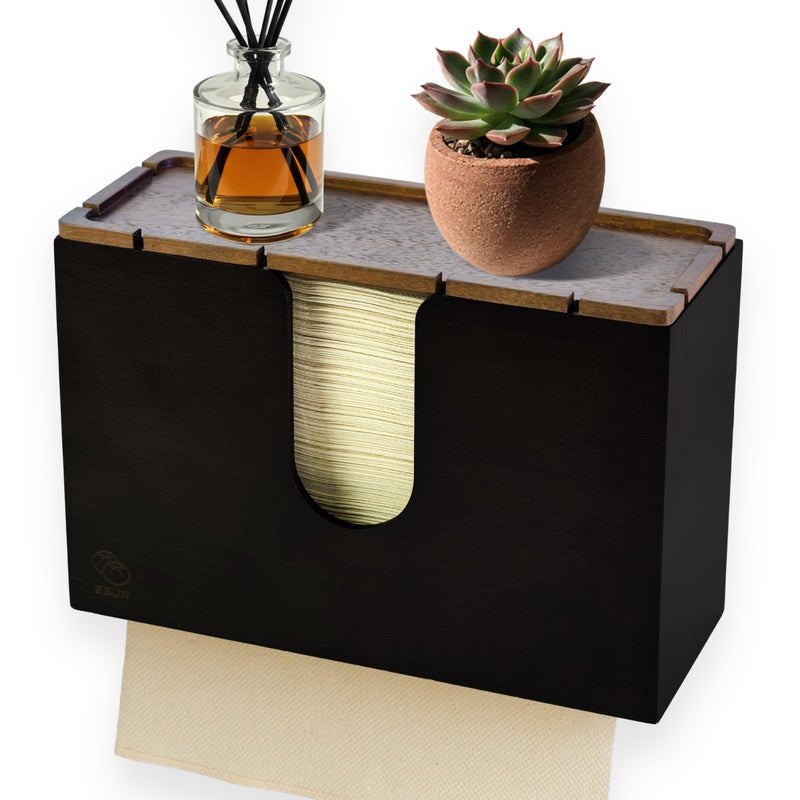 eBun Bamboo C Fold Paper Towel Dispenser Wall Mount Countertop Napkin Holder for Multifold ZFold Styles Modern Farmhouse Paper Towel Holder for Bathroom Kitchen Office Commercial Use Brown