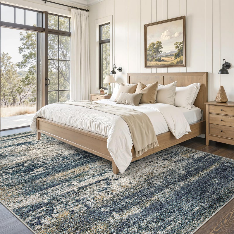 Art&Tuft Washable Rug, Anti-Slip Backing Abstract 8x10 Area Rugs, Stain Resistant Rugs for Living Room, Foldable Machine Washable Area Rug 8x10, Navy - Image 3