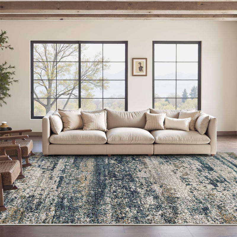 Art&Tuft Washable Rug, Anti-Slip Backing Abstract 8x10 Area Rugs, Stain Resistant Rugs for Living Room, Foldable Machine Washable Area Rug 8x10, Navy - Image 1