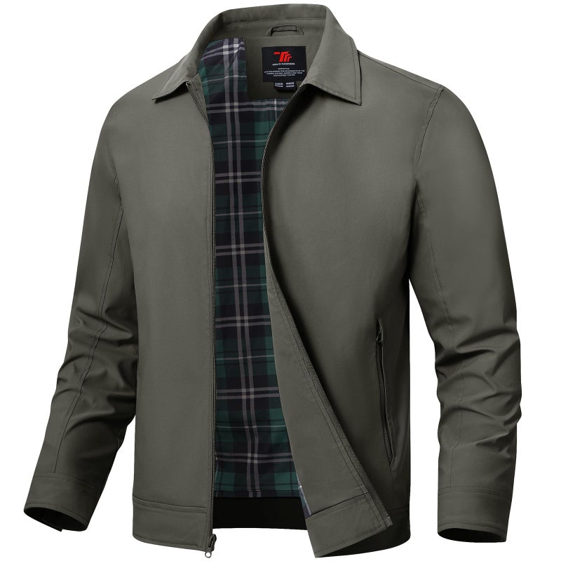 TBMPOY Mens Lightweight Jackets Casual Windbreaker Stylish Light Fall Spring Golf Work Dress Business Charcoal Gray XL - Image 2