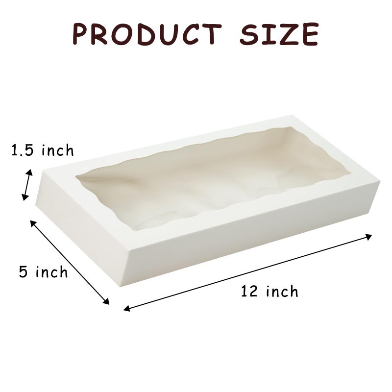 XINHPKGG 50pcs Cookie Boxes with window 12 x 5 x 1.5 Inch Bakery Boxes Treat Box Dessert Box for Wedding Party Favors - White - Image 4