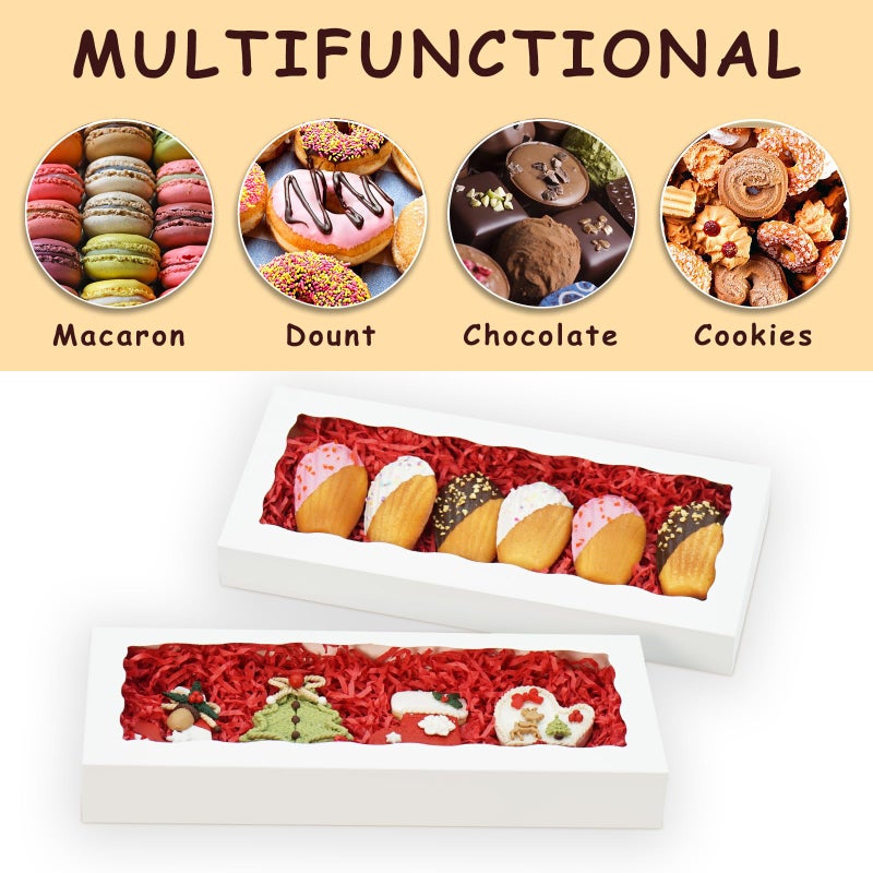 XINHPKGG 50pcs Cookie Boxes with window 12 x 5 x 1.5 Inch Bakery Boxes Treat Box Dessert Box for Wedding Party Favors - White - Image 3