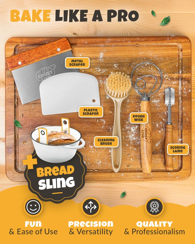 CRUSTLOVE Dutch Oven for Bread Baking - incl. Sourdough Bread-Baking Supplies like Banneton Bread-Proofing Basket - 5QT Enameled Cast Iron Bread-Oven with Lid, Baking Pan, Scoring Tool Lame - Image 5