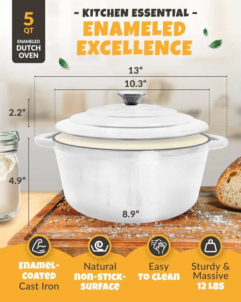 CRUSTLOVE Dutch Oven for Bread Baking - incl. Sourdough Bread-Baking Supplies like Banneton Bread-Proofing Basket - 5QT Enameled Cast Iron Bread-Oven with Lid, Baking Pan, Scoring Tool Lame - Image 3