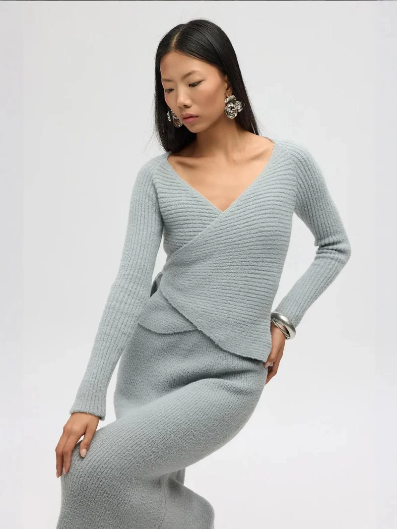 MAI STUDIOS Fluff Tie Up Top-Skirt Set