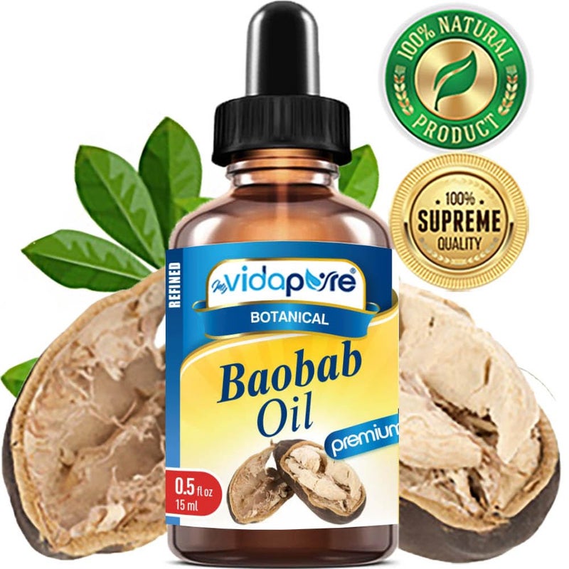 MYVIDAPURE 100 Pure BAOBAB OIL WILD GROWTH RAW 05 Floz 15 ml For Skin Hair Lip and Nail Care - Image 2