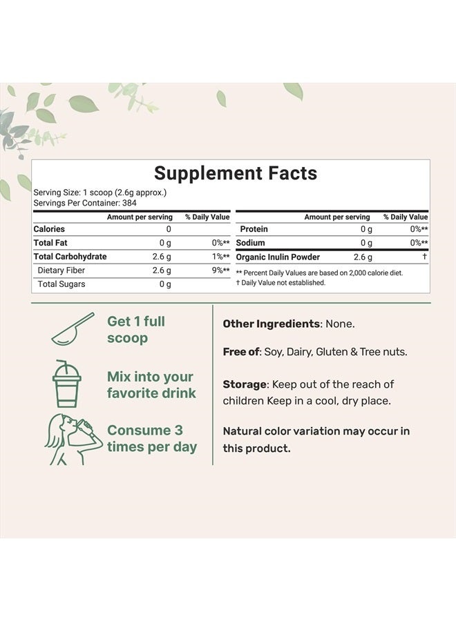 Micro Ingredients Organic Inulin FOS Powder (Jerusalem Artichoke), 2.2 Pounds (35 Ounce), Quick Water Soluble, Prebiotic Intestinal Support for Colon and Gut Health, Natural Fibers for Smoothie & Drinks, Vegan Friendly - Image 3
