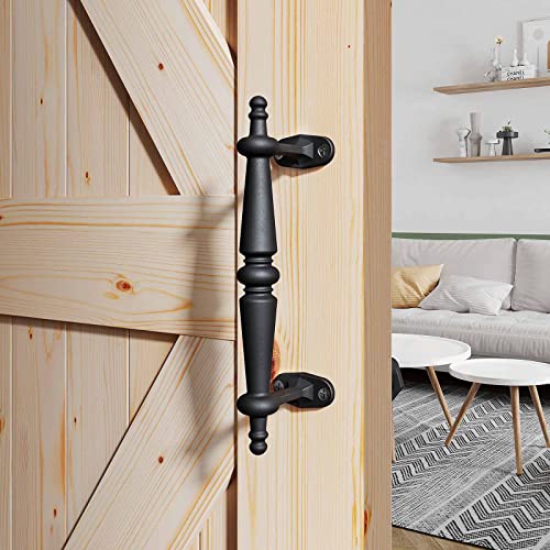 EaseLife 9" Barn Door Pull Handle, Rustic Black Cast Iron Grab, Gate Handles, Easy Install - Image 1