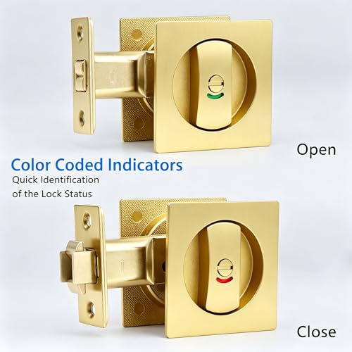 Dontay Pocket Door Color Coded Indicators LockPrivacy BedBath Handles Latch 238 Backset Hardware for 1 38 to 2 316 Thickness DoorExcluding Edge Pull Satin Brass Square 1 Pack - Image 3