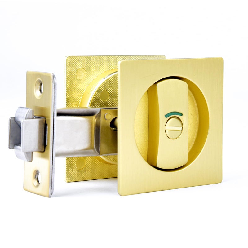 Dontay Pocket Door Color Coded Indicators LockPrivacy BedBath Handles Latch 238 Backset Hardware for 1 38 to 2 316 Thickness DoorExcluding Edge Pull Satin Brass Square 1 Pack - Image 2