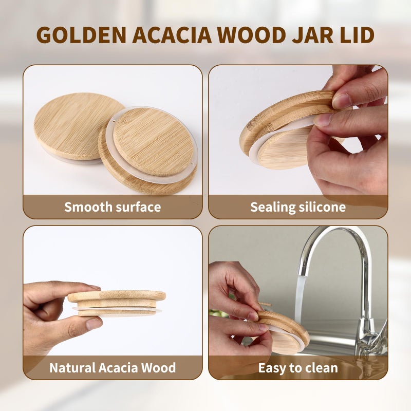 DingCo Mason Jar Lids - Reusable canning lids Bamboo Wooden mason jar Lids, Food Grade Material Silicone Sealing, 100% Fit & Airtight for Regular Mouth Mason Jars (12PCS Regular Lids, Bamboo) - Image 3