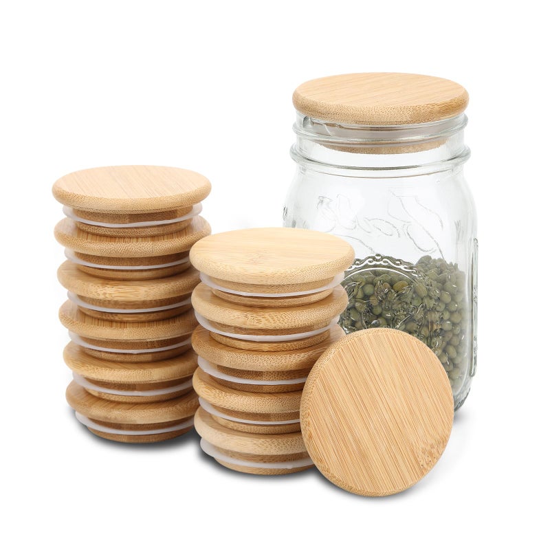 DingCo Mason Jar Lids - Reusable canning lids Bamboo Wooden mason jar Lids, Food Grade Material Silicone Sealing, 100% Fit & Airtight for Regular Mouth Mason Jars (12PCS Regular Lids, Bamboo) - Image 1