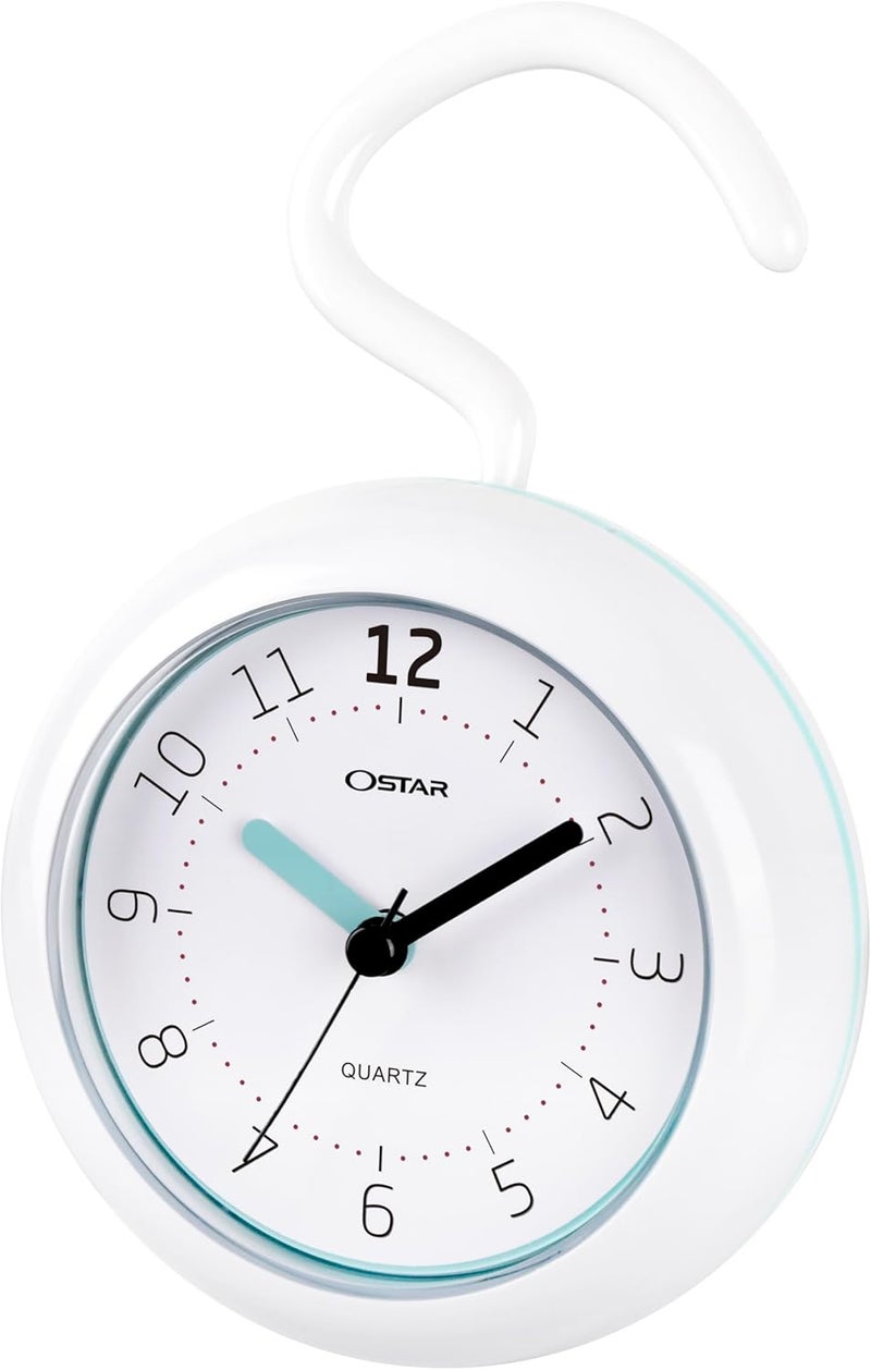 Ostar Waterproof Bathroom Shower Clock, Analog Quartz Clock Hanging Stand Dual Purpose, One AA Battery Operated 4.72 inch Round Size - Image 1
