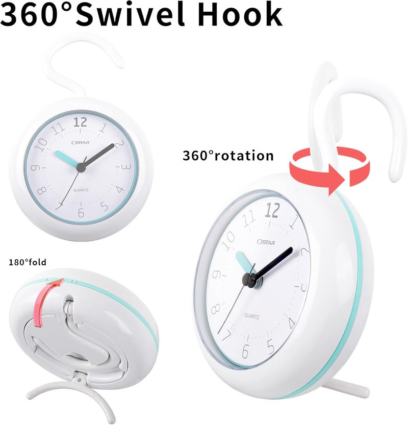 Ostar Waterproof Bathroom Shower Clock, Analog Quartz Clock Hanging Stand Dual Purpose, One AA Battery Operated 4.72 inch Round Size - Image 3