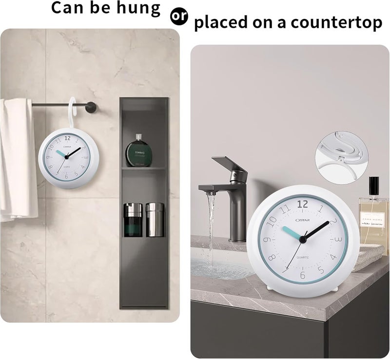 Ostar Waterproof Bathroom Shower Clock, Analog Quartz Clock Hanging Stand Dual Purpose, One AA Battery Operated 4.72 inch Round Size - Image 2