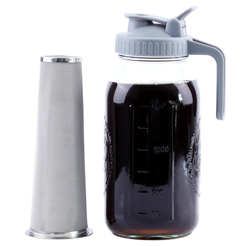 GMSWEET Cold Brew Coffee Maker 64 Oz Mason Jar Cold Brew Pitcher With Strainer Half Gallon Wide Mouth Glass Iced Coffee Maker With Spout Lids 2 Quart Glass Pitcher For Fridge, Sun Tea, Lemonade, Cold Brew - Image 1