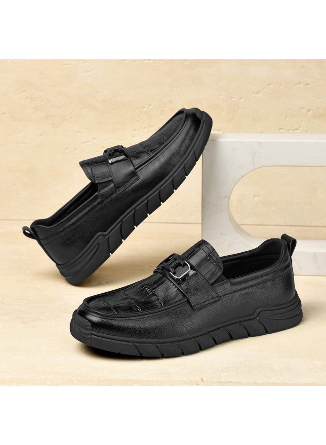 Septwolves Top Grain Leather】25-year Men's Driving Shoes, Soft Sole, Versatile Business Casual Shoes With Textured Buckle Detail, Slip-on Men's Shoes - Image 2
