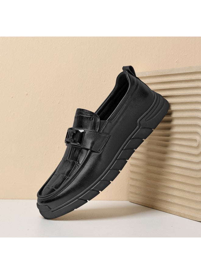 Septwolves Top Grain Leather】25-year Men's Driving Shoes, Soft Sole, Versatile Business Casual Shoes With Textured Buckle Detail, Slip-on Men's Shoes - Image 3