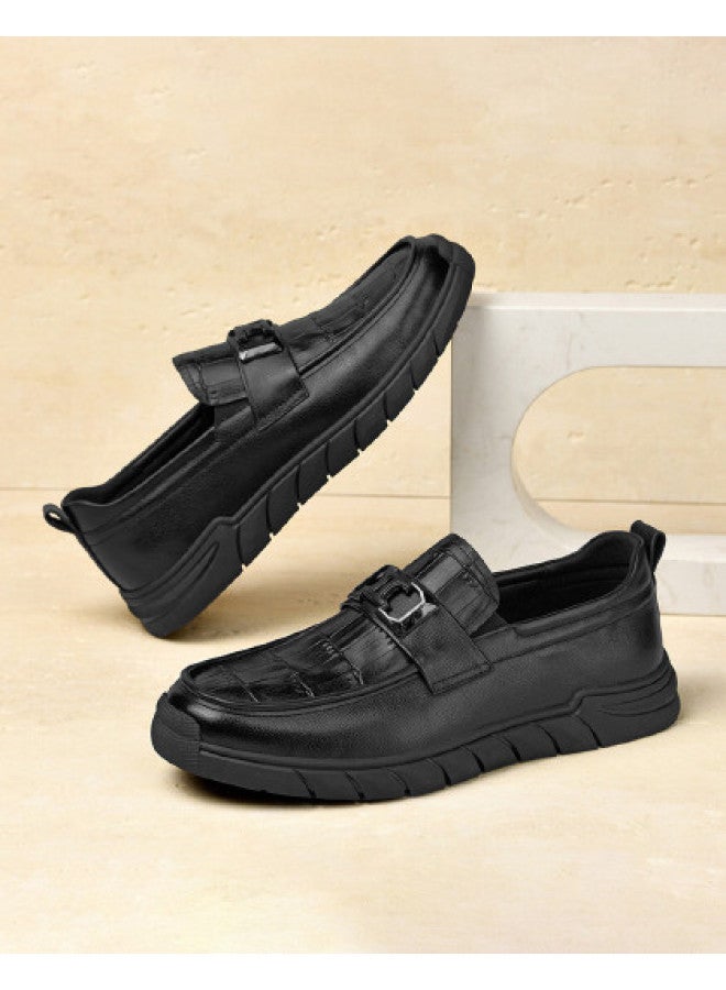 Septwolves Top Grain Leather】25-year Men's Driving Shoes, Soft Sole, Versatile Business Casual Shoes With Textured Buckle Detail, Slip-on Men's Shoes - Image 1