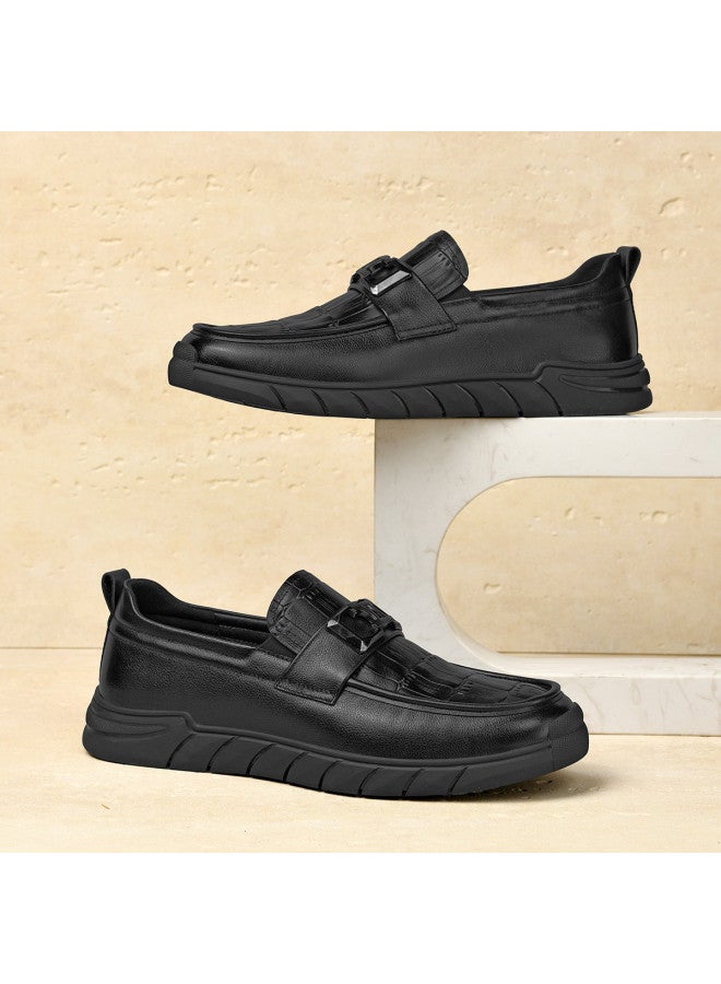 Septwolves Top Grain Leather】25-year Men's Driving Shoes, Soft Sole, Versatile Business Casual Shoes With Textured Buckle Detail, Slip-on Men's Shoes - Image 4