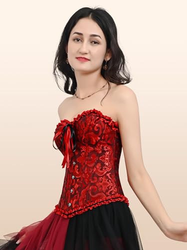 Zhitunemi قمصان كورسيه زهيتونيمي للنساء: كورسيهات سوداء بأحجام كبيرة لأزياء هالوين - مهرجان النهضة باللونين الأسود والأحمر بحجم X-Large - Image 3