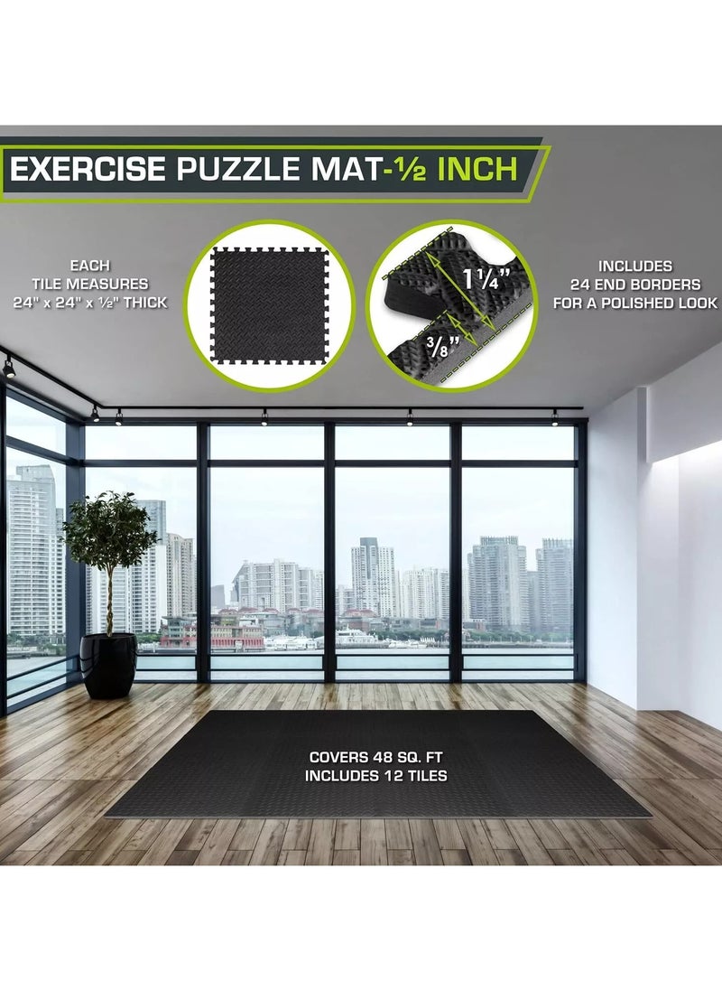 KCDMBUE 12-Pack Interlocking EVA Foam Floor Mats, 12'' x 12'' Puzzle Exercise Tiles, Protective Gym Flooring for Home Workout and Equipment Use  - Image 2