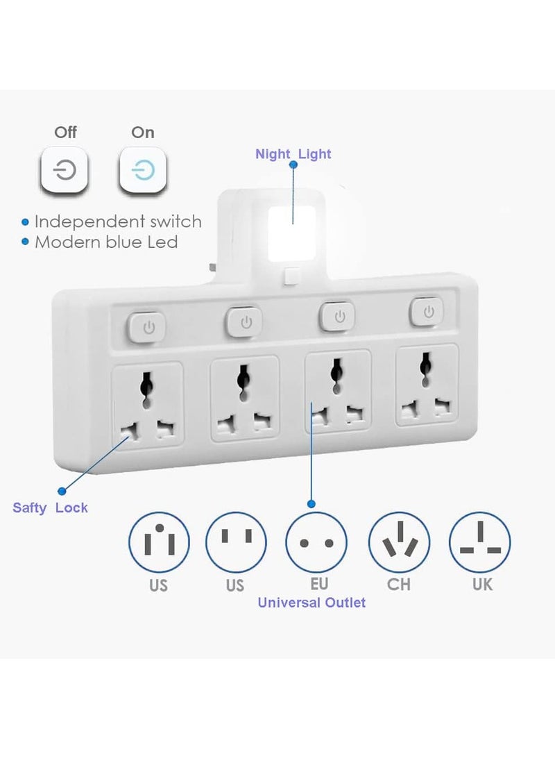 TYCOM Power Adapter Multi Plug Extension with 4 Ways Night Light, Extender Wall Charger Socket Multiple Electrical Outlet Adaptor, Charging Station for Home, Office -4 Way Night Light  - Image 2
