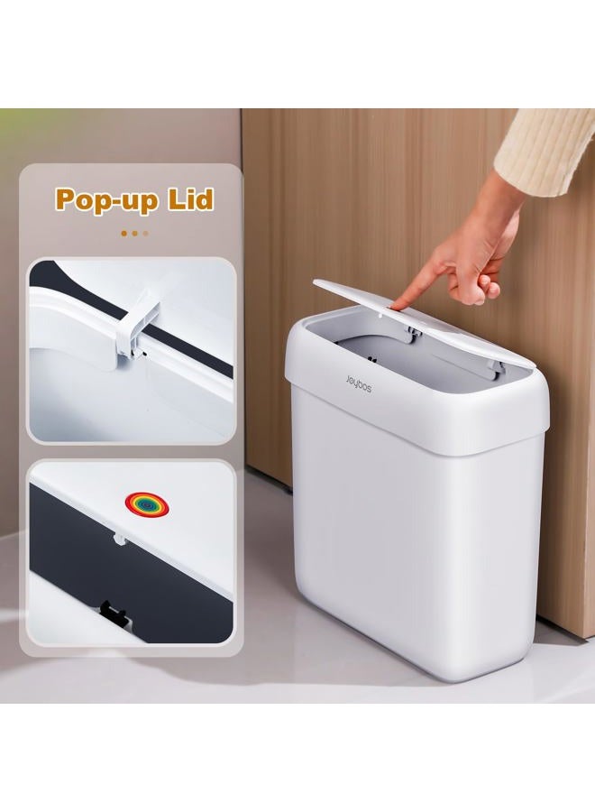 Joybos 2 Pack Bathroom Trash Can with Lid, 3 Gal/12 L & 2.7 Gal/10L Garbage Can with Pop-Up Lid, - Image 4