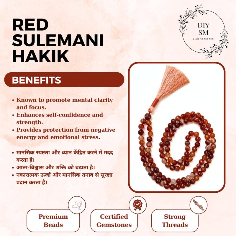 DIYSM Healing Crystals Islamic Prayer Beads 100 Beads 6MM Natural Gemstone Tasbih for Meditation Red Sulemani Hakik - Image 3