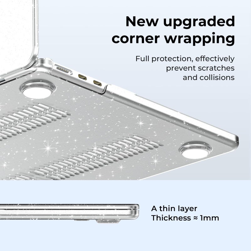 EooCoo Case Compatible with MacBook Air 13 inch M5 2026-2022 M4 M3 M2 A3449 A3240 A3113 A2681, Crystal Hard Shell Scratch Resistant Protective Cover Compatible for MacBook Air 13.6 inch Case, Sparkly - Image 4