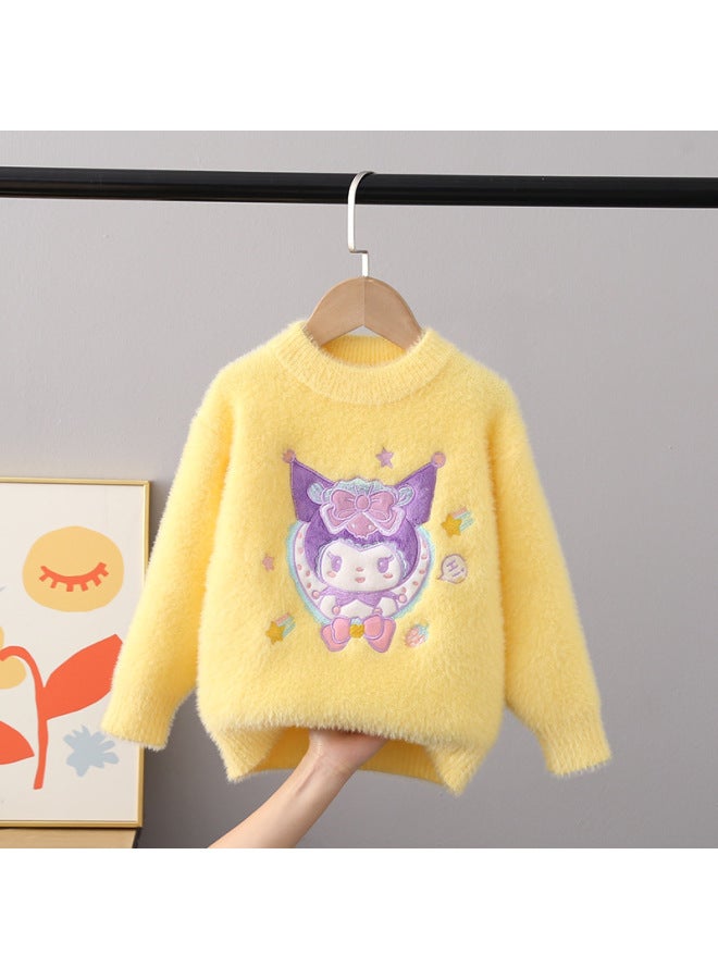 Girls' Winter Sweater Knitwear New Mink Plush Cartoon Fashion Winter Top Kids Base Layer