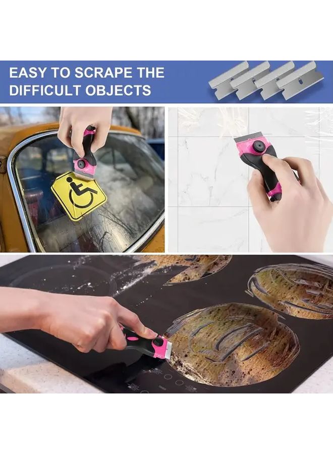 Pink Multifunctional Razor Scraper Tool Set With 20 Blades For Paint Stickers Glue Removal - Image 3