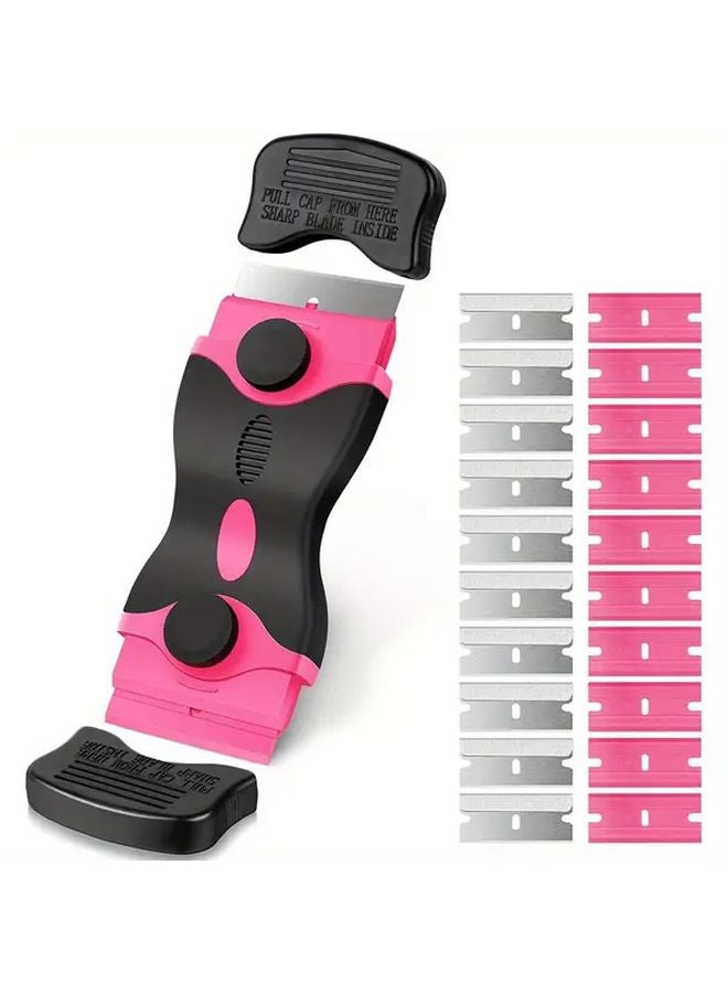 Pink Multifunctional Razor Scraper Tool Set With 20 Blades For Paint Stickers Glue Removal - Image 2