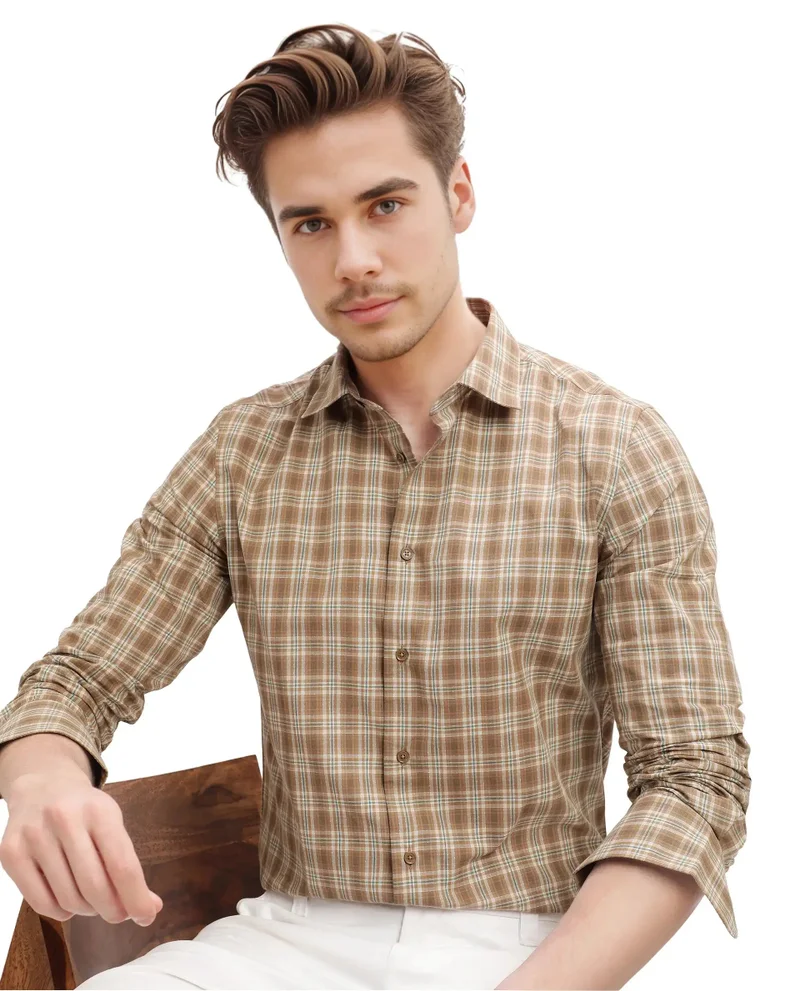 Rare Rabbit Rare Rabbit Men's Vitka Dark Brown Cotton Fabric Full Sleeve Regular Fit Checks Shirt