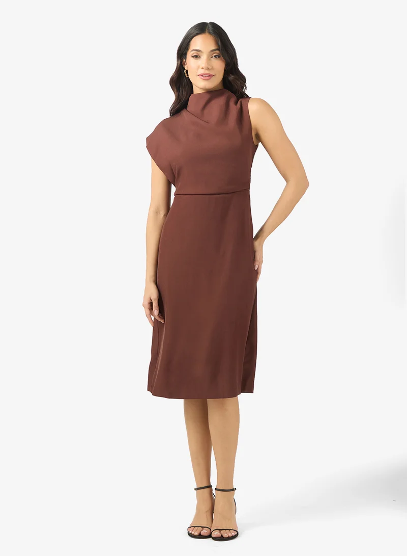 Asymmetric Sleeves Midi Dress