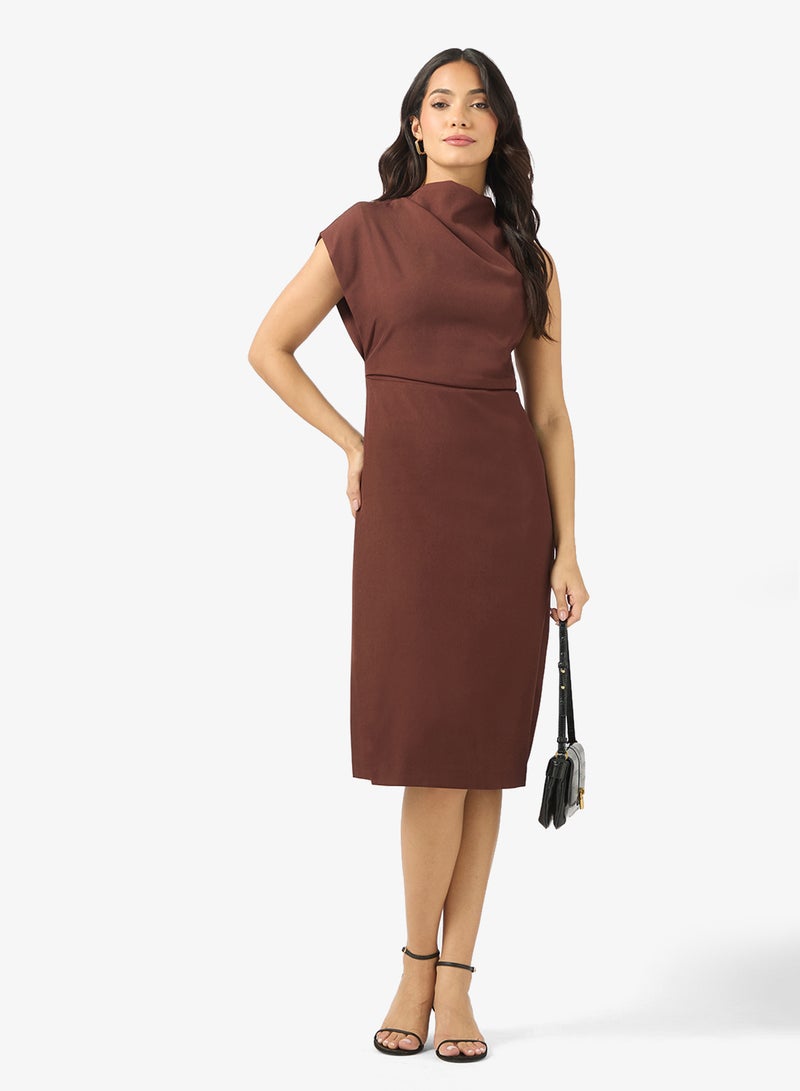 BCBG Asymmetric Sleeves Midi Dress - Image 4