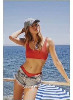 trendyol Red Bralet Textured Bikini Top TBESS24BU00063  - Image 2