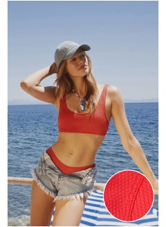 trendyol Red Bralet Textured Bikini Top TBESS24BU00063  - Image 1