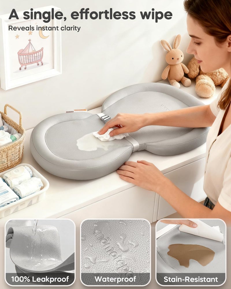 mamatepe Baby Changing Pad with Waterproof & Wipe-Clean, Non-Slip Foldable PU Diaper Changing Pad, Adjustable Safety Belt, Changing Pad for Dresser, Changing Table,30"X19",Gray - Image 2